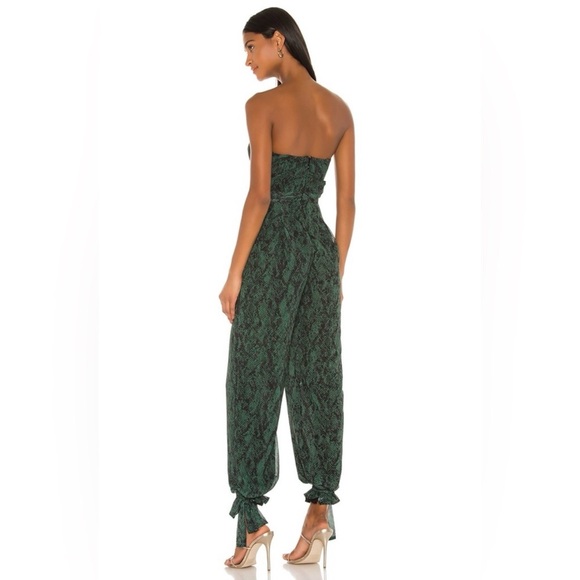 Michael Costello Strapless Green Black Snake Print Jumpsuit XL Pristine Sold Out - Picture 3 of 3
